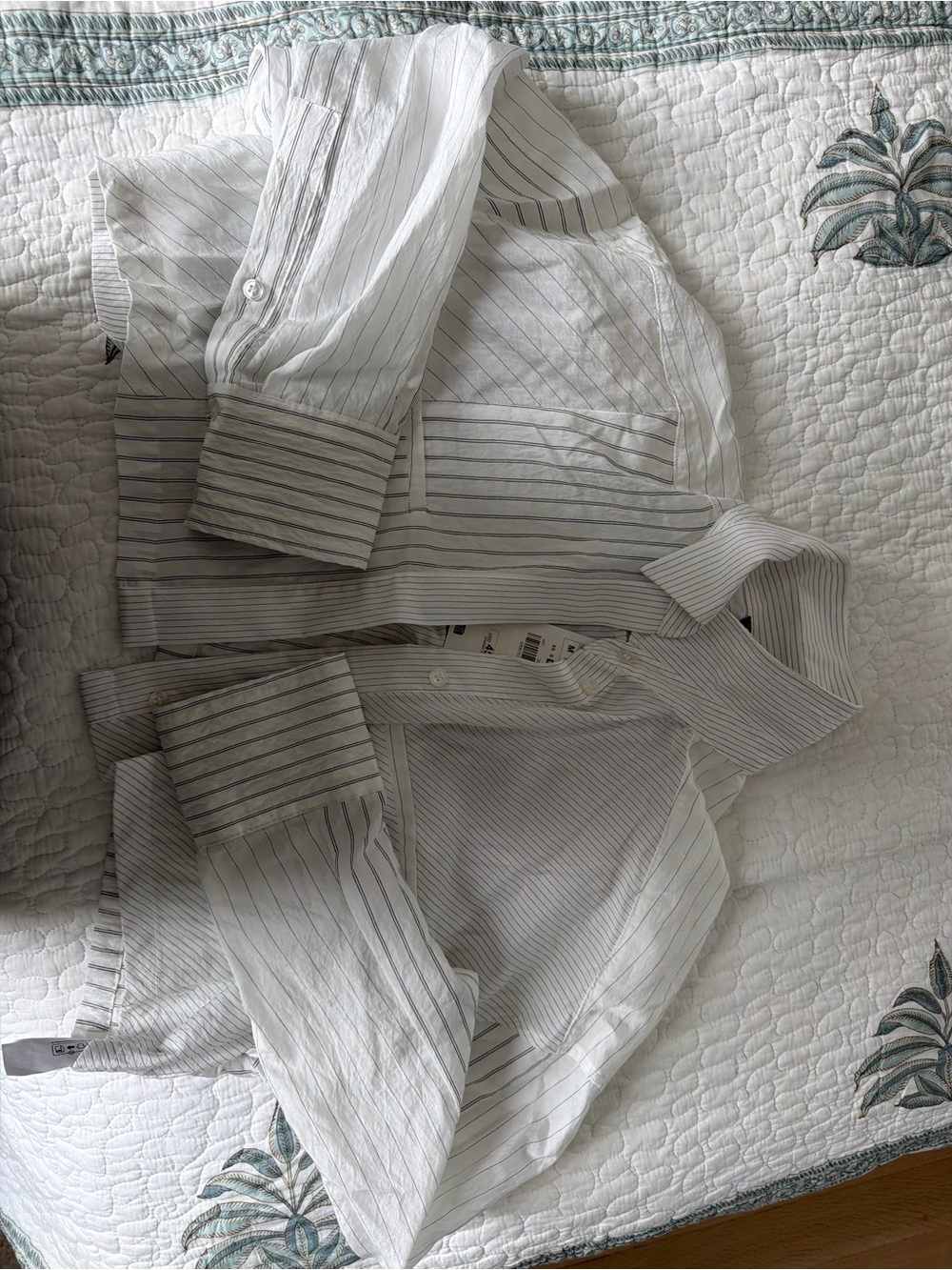 Zara White Shirt with Thin Gray Pinstripes - Long Sleeve